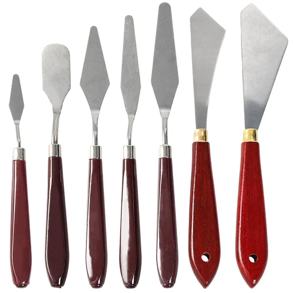 [Summervibes] 7 Pcs Painting Knife Set,Spatula Palette Knife,Stainless Steel Drawing Scraper,Oil Painting Accessories with Wood Handle for Art Acrylic Draw Color Mixing Supplies,Christmas Party Gifts,Hand Tools Kits