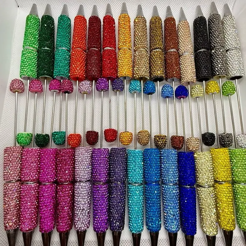 Beadable Fancy Rhinestone Pens for Crafting - Assorted Colors with Sparkling Beads for Creative Projects