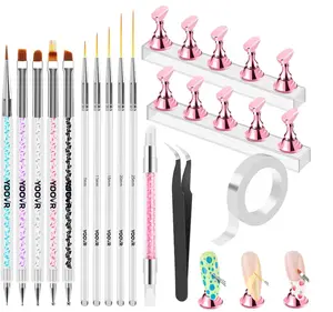 Nail Art Tools Set, Nail Stand for Press on Holder for Painting Nails, Nail Art Brushes and Dotting Tools, Nail Design Tools Supplies, Gel Polish and Builder Brush, French Tip Brush, Liner Brush