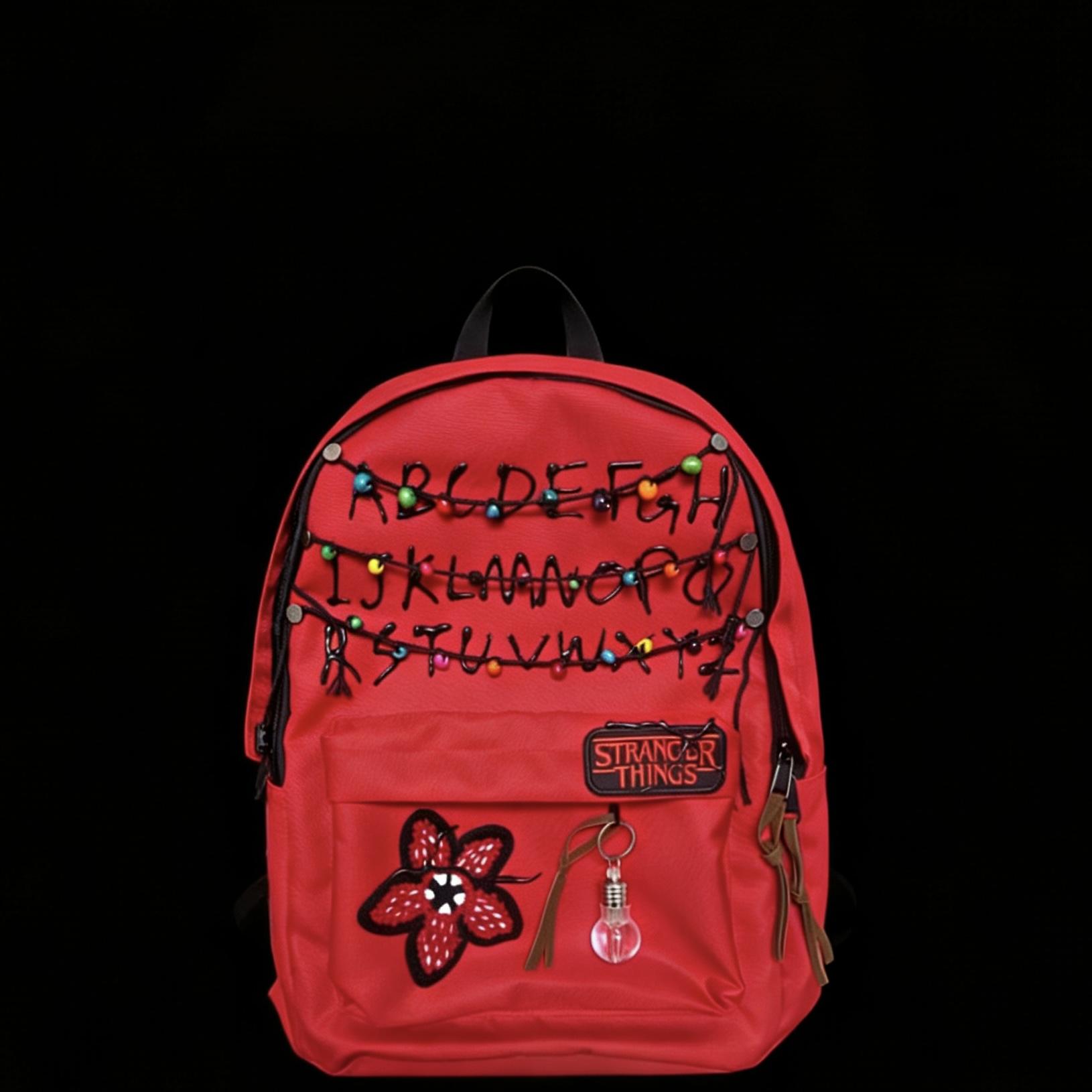 Stranger Things Backpack Shopping Bag Travel Bag Schoolbag Student WorkStudy Backpack Large Capacity Simple Design Red and Black Flower Pattern.