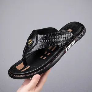 Men's Sport Flip Flops Comfort Casual Thong Sandals Outdoor Slippers PU Leather Breathable Lightweight Non-Slip Sole Walking Shoes - Footwear