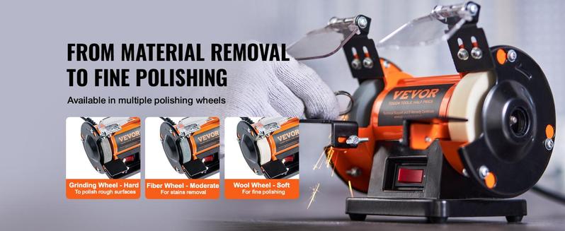 VEVOR Bench Polisher & Buffing Machine for Metal/Jewelry/Wood - With Wool & Abrasive Wheels, 100 Tools, 3590RPM