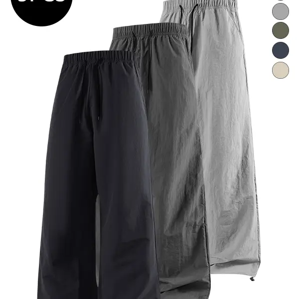 Men’s spring/autumn straight-leg ruched casual pants — trendy high-street streetwear, versatile loose fit for fitness; one pair, two ways to wear; elastic cuffs; men’s style.