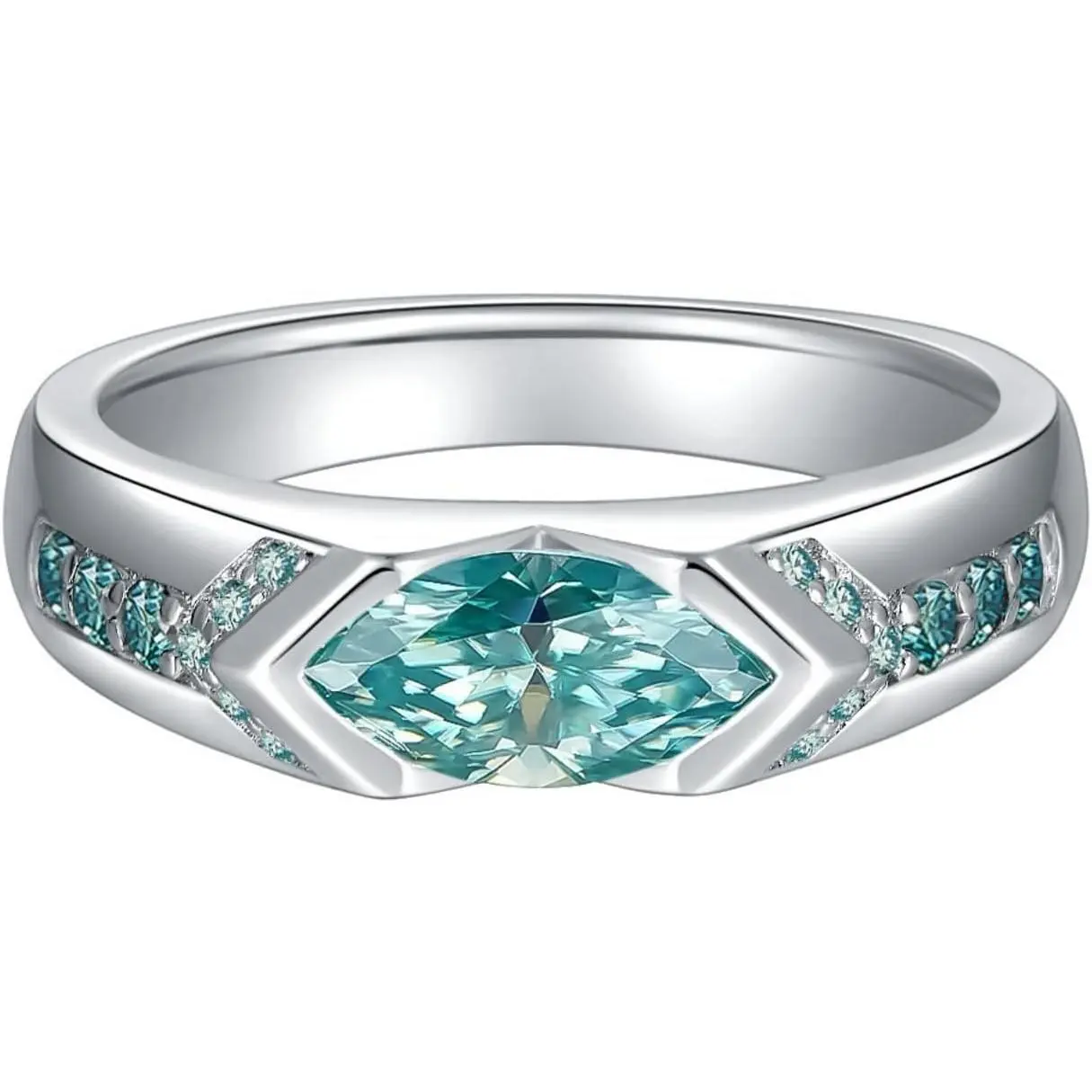 1 Carat Blue-Green Moissanite Rings,Lake Horus Water Marquise Moissanite Ring for Women or Men- 925 Sterling Silver With 18K Gold Ring with Certificate,Hypoallergenic Jewelry