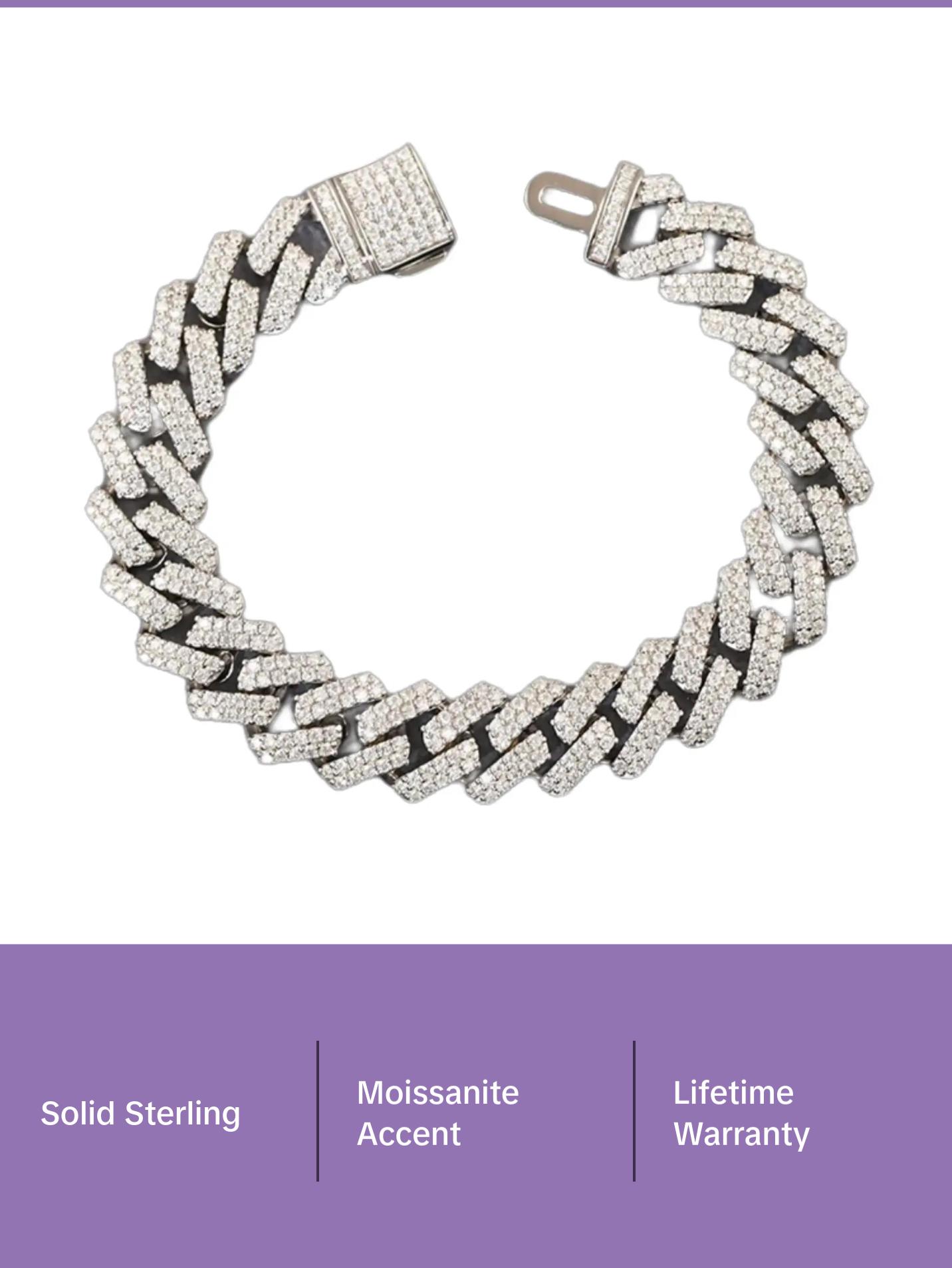 12mm Sterling Silver VVS Cuban Bracelet