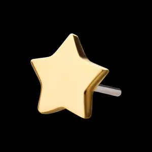 14Kt Gold Threadless Star Flatback Stud Earring