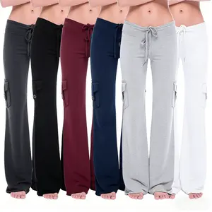High Waisted Cargo Yoga Pants for Women – Stretch Flare Leg Wide Leggings with Pockets, Casual Workout Lounge Pants