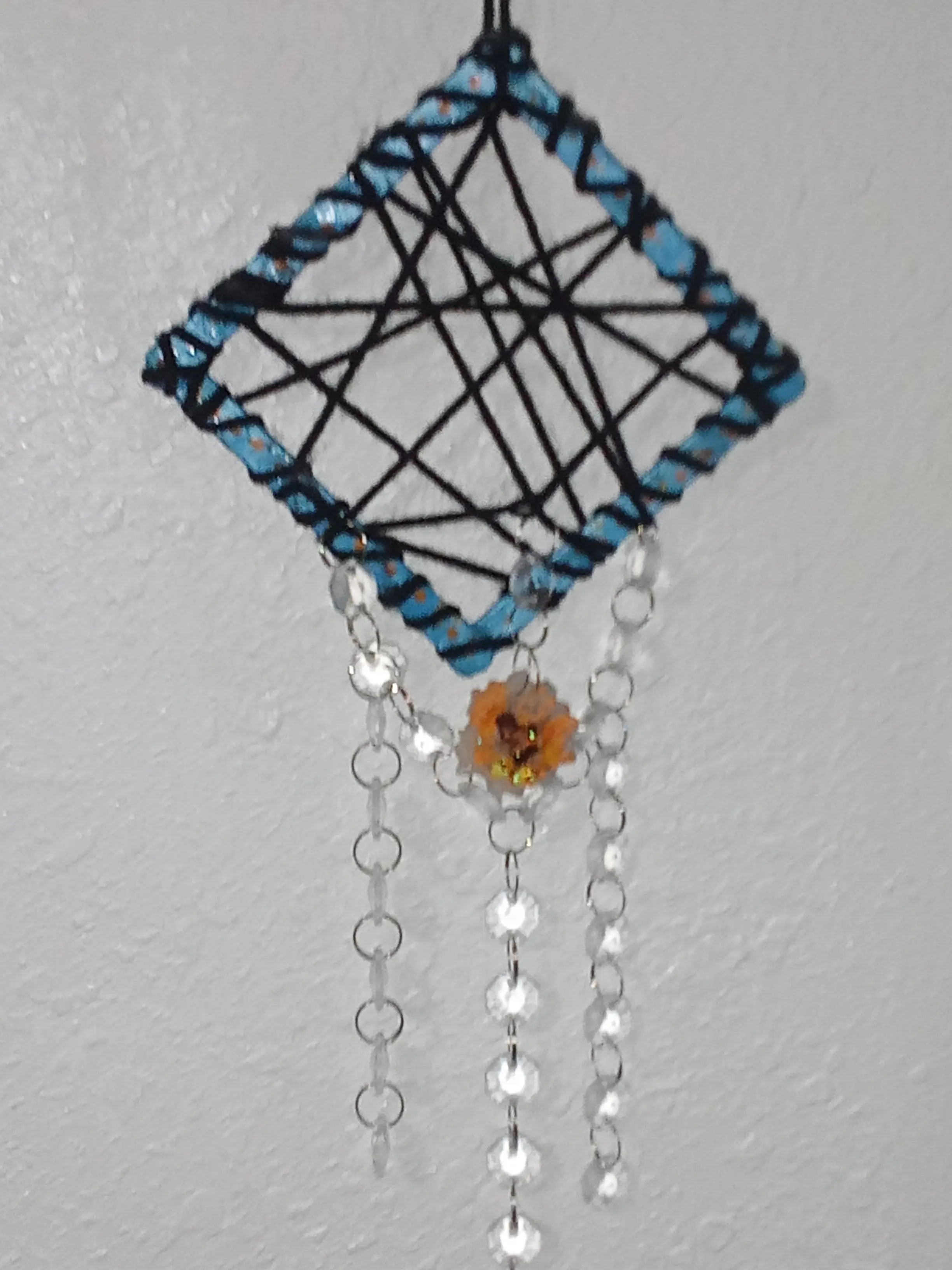 Dreamcatcher with Blue and Black Design and Crystal Beads for Home Decor