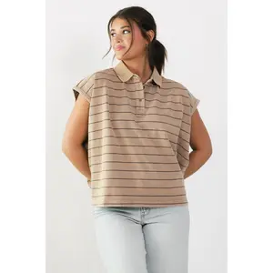 Boxy Stripe Polo Cap Sleeve Top