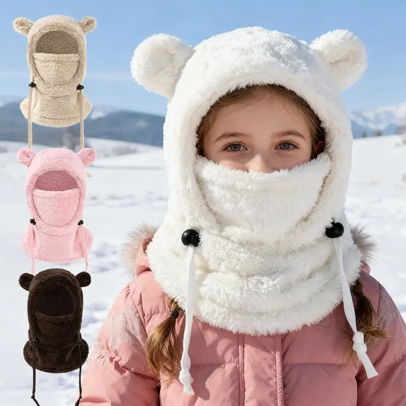 Cute Winter Hooded Balaclava Ski Mask - Balaclava Hats, Thermal Cotton Insulation, Lightweight Windproof Polyester, Adjustable Drawstring, Machine Washable, 1 Size, Heat Insulating, Insulating Cotton Keeps Ears Cozy, Face+Neck Protection for Skiers, Draws