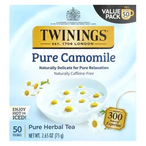 Twinings Pure Herbal Tea, Pure Camomile, Caffeine Free, 50 Tea Bags, 2.65 oz (75 g)