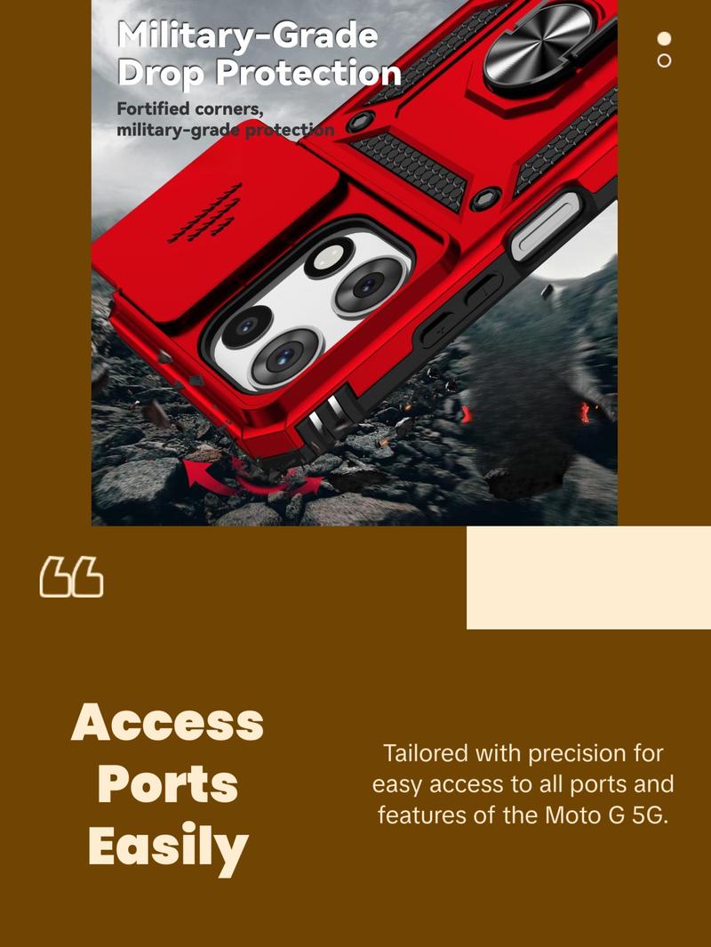 Moto G 5G 2025 Case with HD Screen Protector & Slide Camera Cover & Kickstand, [Military-Grade] Phone Case (Red, for Moto G 5G 2025) Metal Smartphone