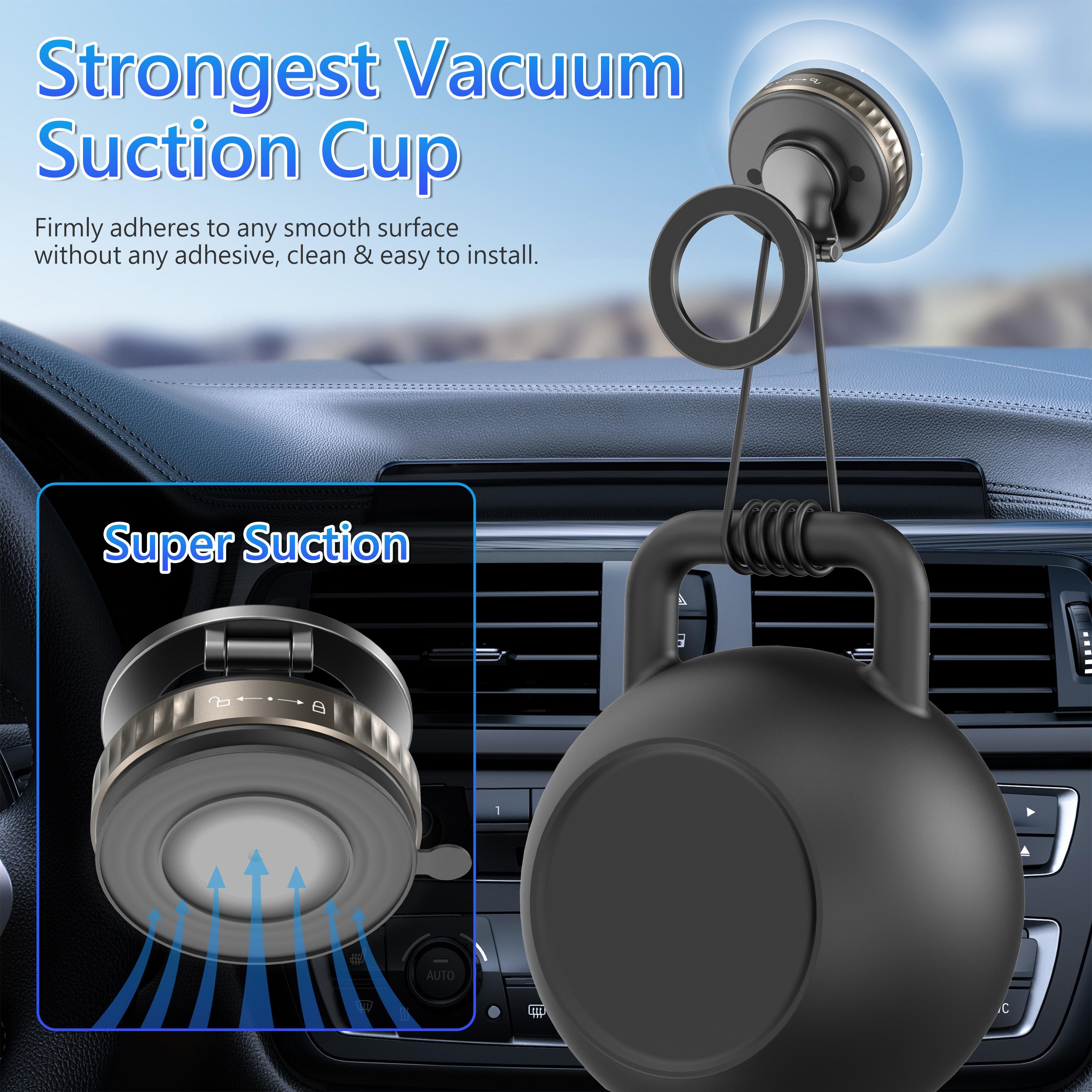 Strong Vacuum Magnetic Car Phone Holder, Foldable Suction Cup Mount for Car, Gym and Bathroom Mirrors, Universal Magnet Stand for All Smartphones & Vehicles