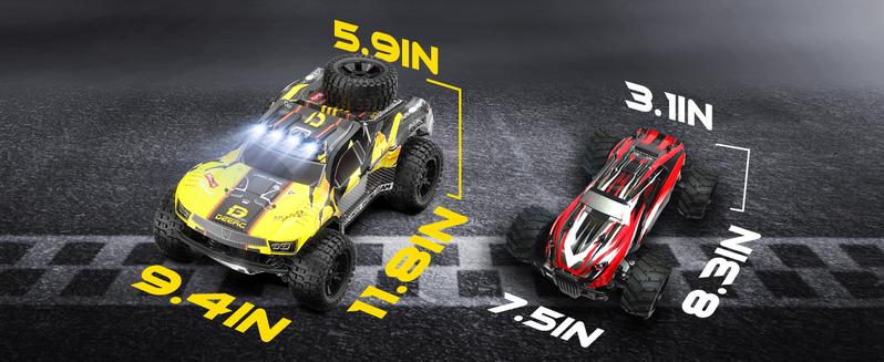 DEERC 9201E 1:10 Large Remote Control Truck with Lights,Fast Short Course RC Car,48 km/h 4x4 Off-Road Hobby Grade Toy Monster Crawler Electric Vehicle