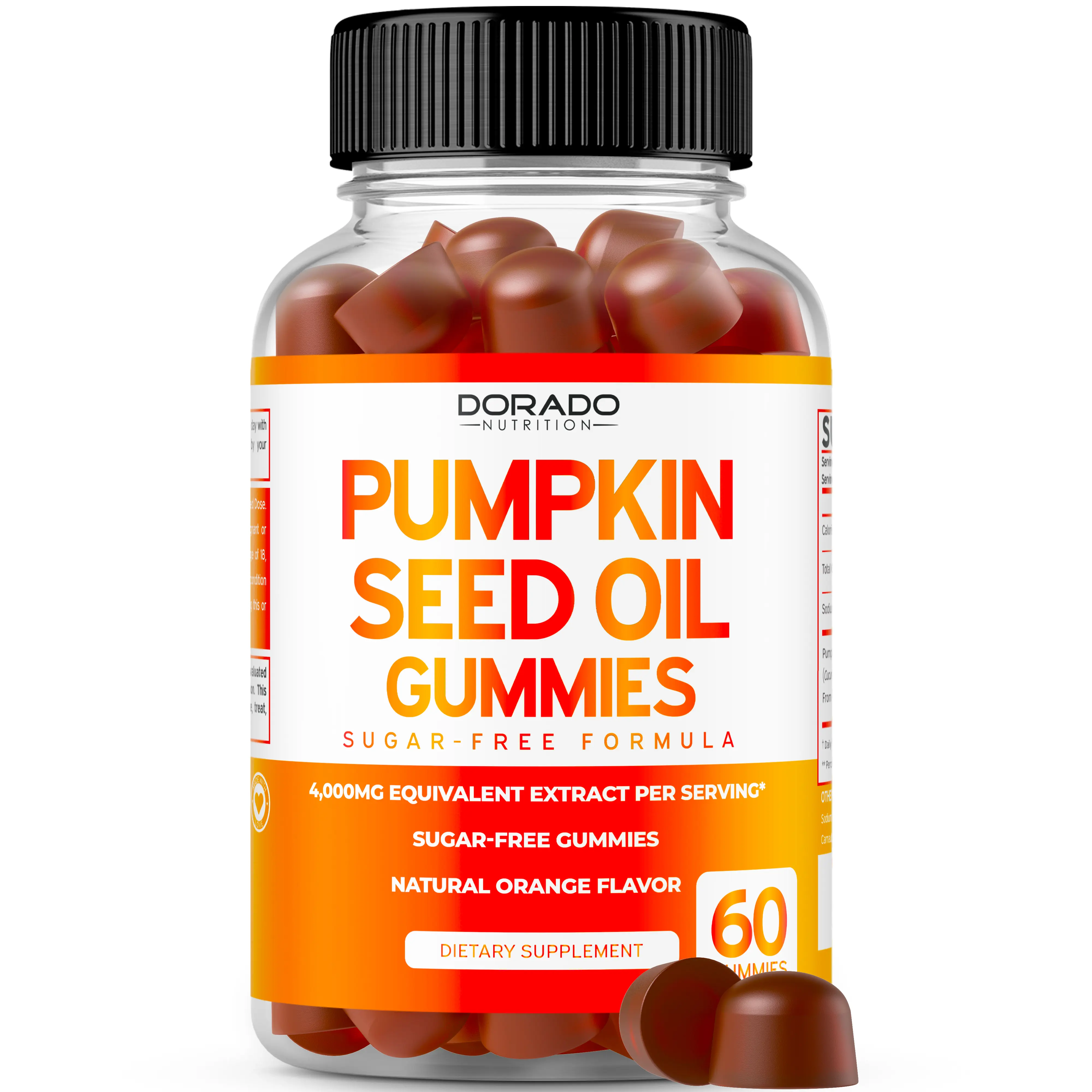 Pumpkin Seed Oil Gummies 4000mg Equivalent Extract – Orange Flavor Herbal Supplement for Daily Wellness Support, 60 Gummies