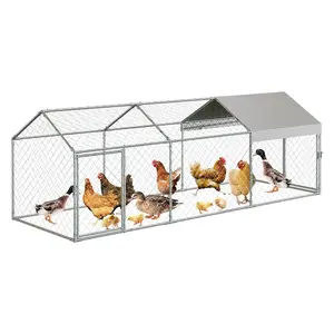 Heavy Duty Large Metal Chicken Coop 120"x40"x40" Walk-in Poultry Run with Lockable Door, Waterproof & UV-Resistant Cover, Outdoor Hen House for Backyard, Farm, Rabbits, Ducks - Silver