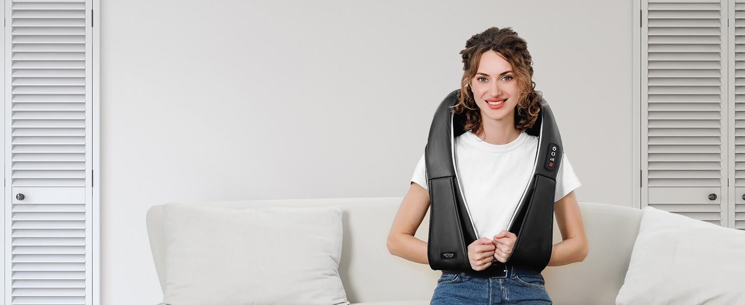 Alljoy Shiatsu Back and Neck Massager with Heat, Adjustable for Men, Women, Mom, Dad, Gift for Valentine's Day, Comfortable Neck Massage