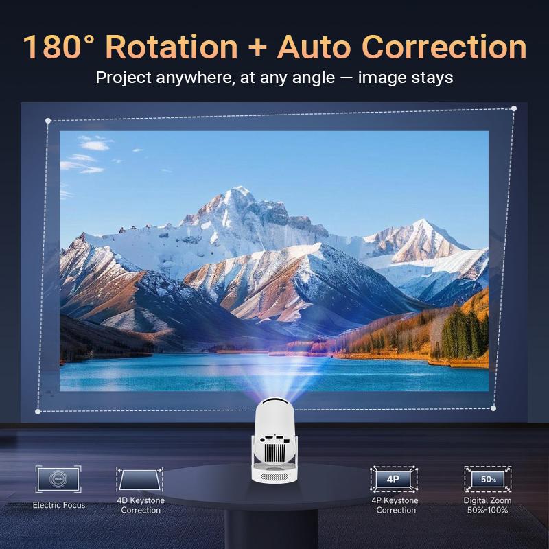 HY300ULTRA Mini Projector with WiFi 6 & Bluetooth 5.4, Portable Smart Projector with 4K Support, 5W Built-in Speaker, Auto Vertical Keystone, 180° Rotatable for Home & Outdoor Movies
