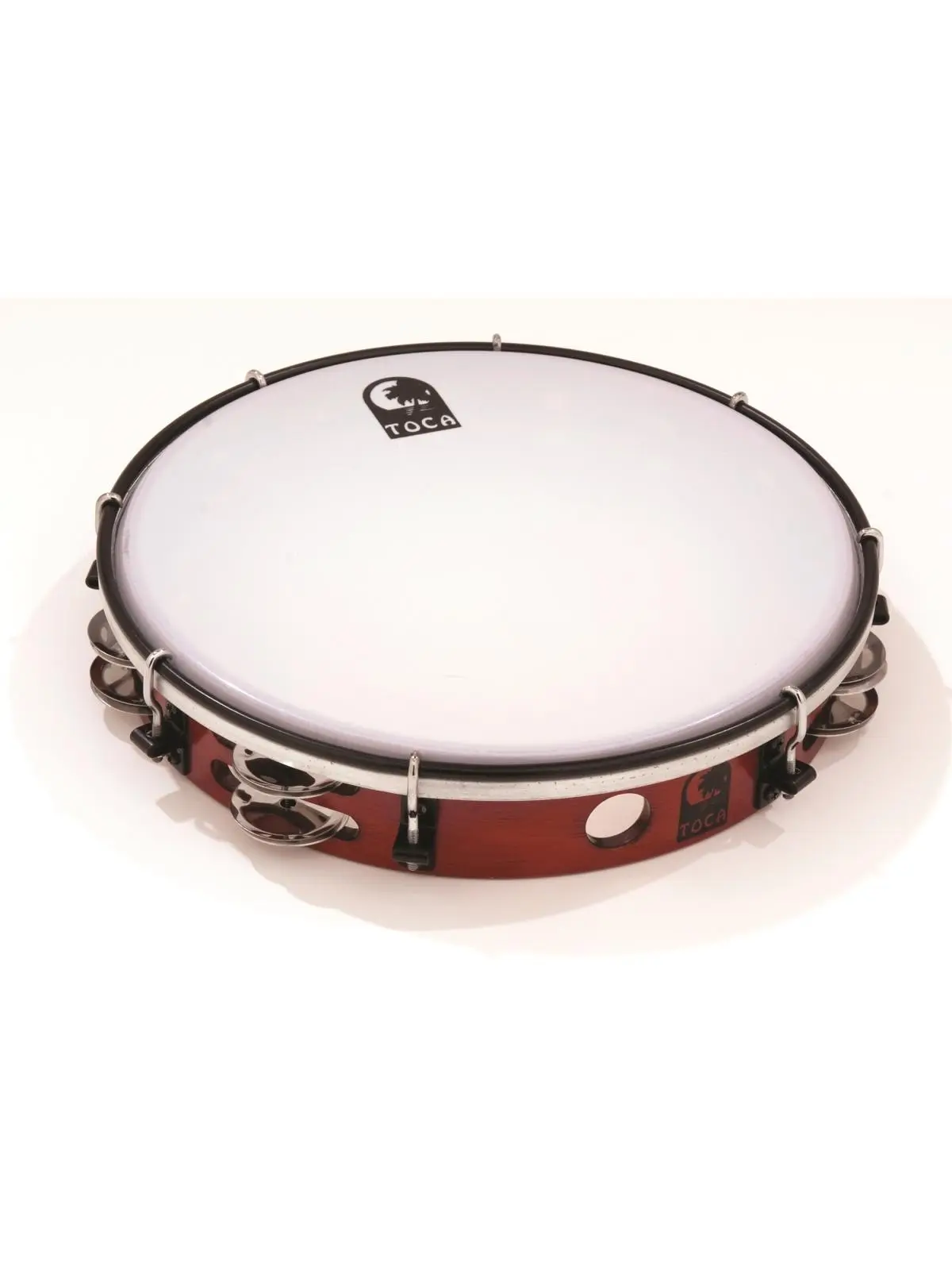 Toca T-T10TR 10-Inch Tunable Wood Frame Tambourine - Percussion Instrument with 7 Double-Row Nickel-Plated Jingles, Bright Crisp Sound, Included Wrench for Music Gigs