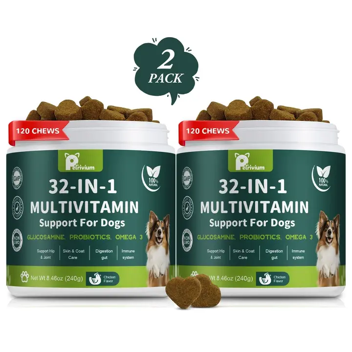 Petrivium-2Pack-Dog Chewable with Glucosamine & MSM, Omegas 3 & 6, Probiotics, Dog Vitamins and Supplements for Hip & Joint Health, Skin & Coat, Immune Boost & Overall Natural Health 120 Soft Chews cat Multivitamin-#Summervibes#petlovers sohochic