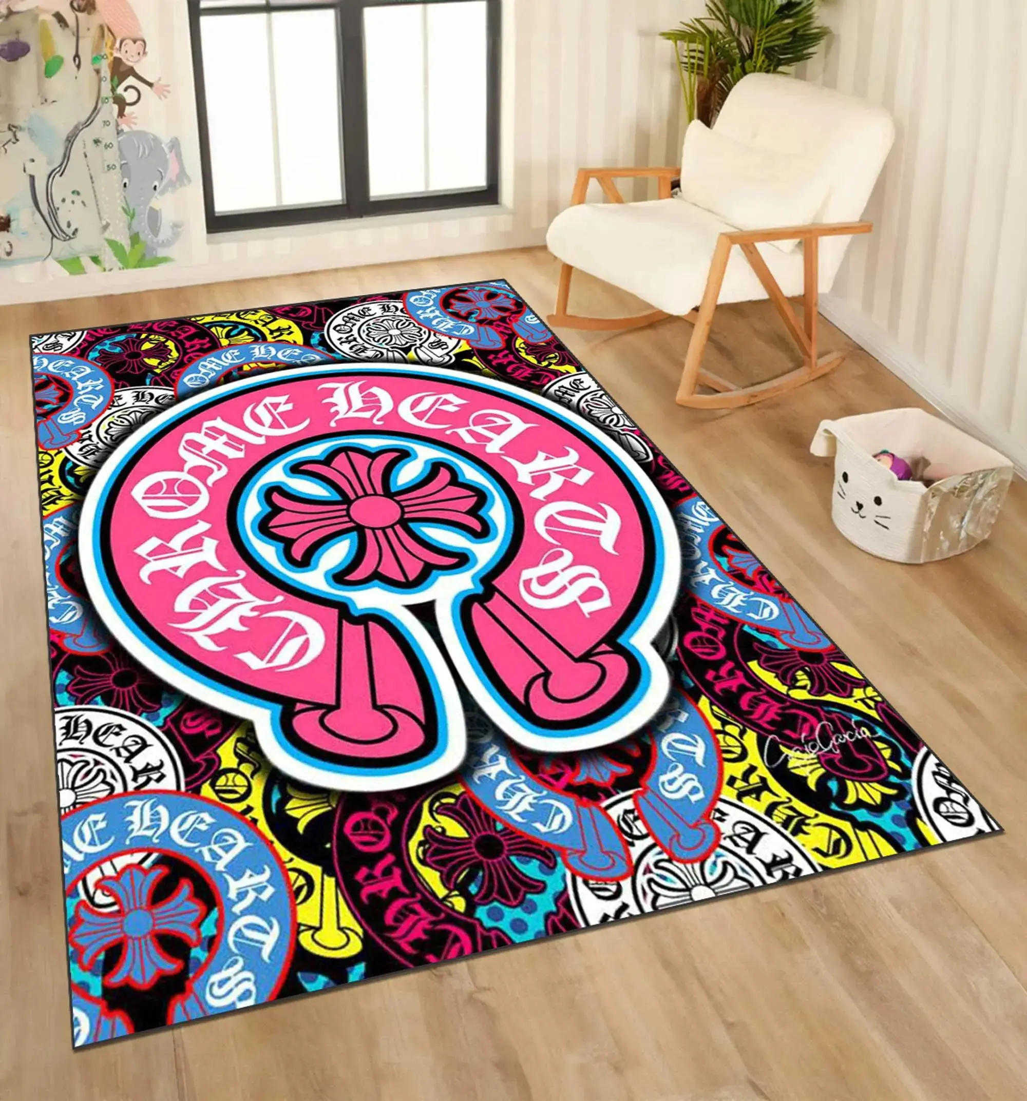 Pink Chrome Area Rug - Machine Washable, Non-Slip Indoor Carpet for Living Room, Office - Housewarming Gift