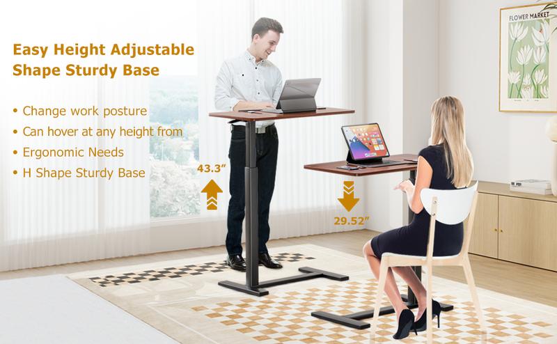 Adjustable Overbed Table with Wheels for Hospital and Home Use - Rolling Laptop Desk and Mobile Standing Desk Portable Durability Study Convenient Height