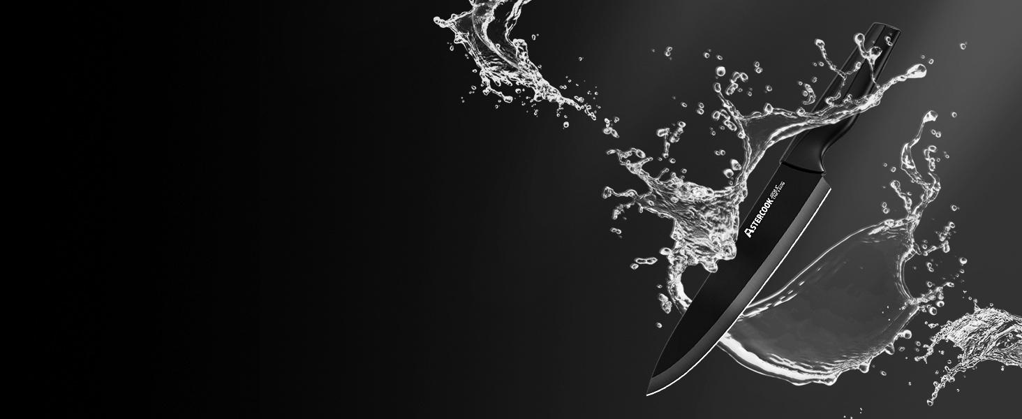 Astercook Kitchen Knife Set, Built-in Knife Sharpener, Dishwasher Safe, Knife Set with Steak , black Kitchen Knives Block Home Multicolor Cutting