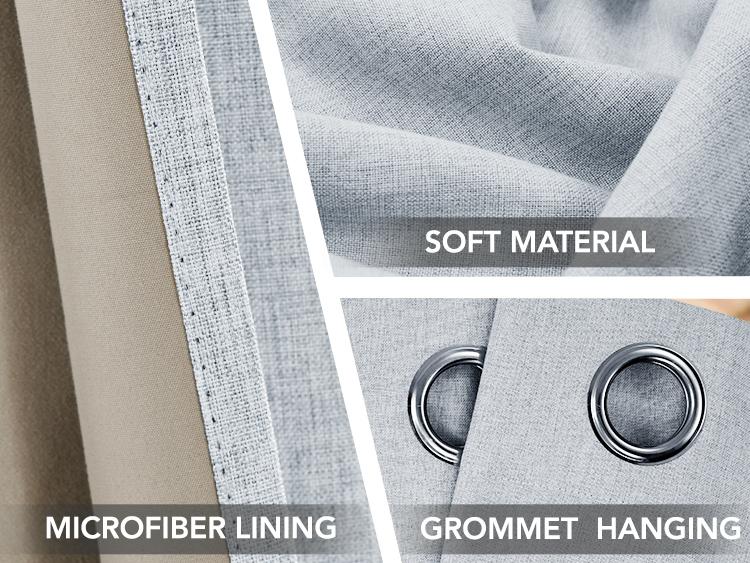 Deconovo Blackout(100%) Curtains 2 Panels,Faux Linen Grommet Total Blackout Curtain, Thermal Insulated Room Darkening Drapes for Living Room