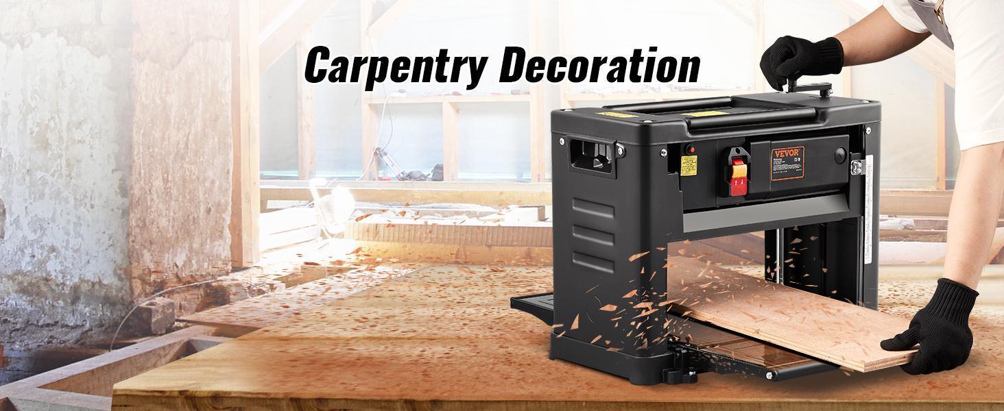 VEVOR Thickness Planer, Single Speed, 13" Width Worktable Benchtop Planer, Two-Blade, 15-Amp 1800W Powerful Motor, 12" Extended Infeeding Table, Low Noise for both hard & soft wood material removal
