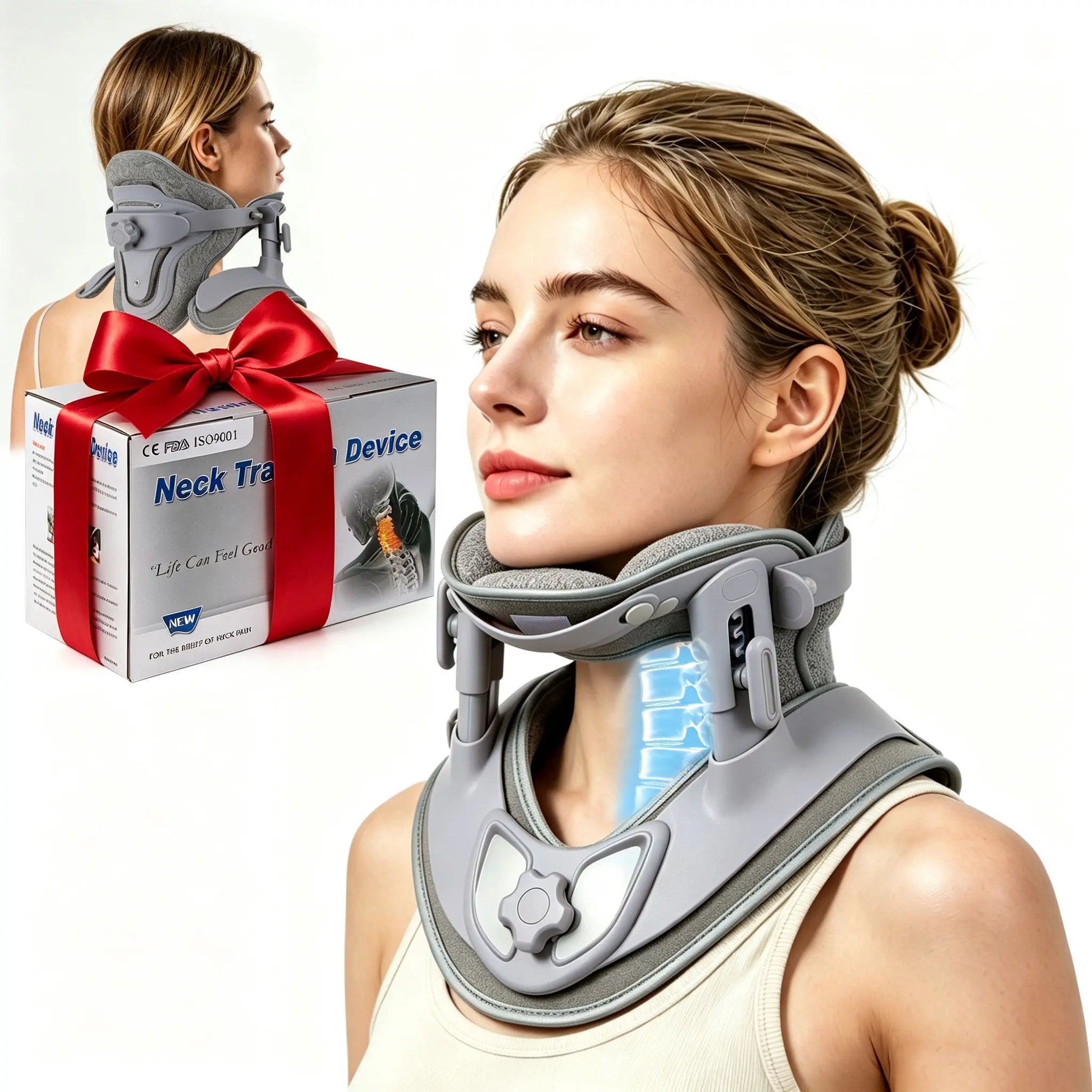 Adjustable Cervical Traction Collar - Ergonomic, Skin-Friendly Soft Pad Support Brace for Neck Pain, Forward Head Posture Correction, Stress Relief, Daily Cervical Care