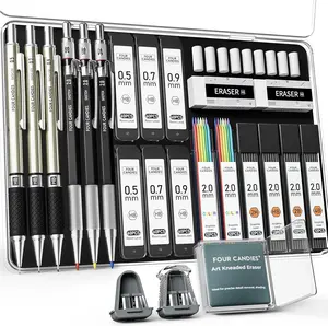 25PCS Art Mechanical Pencil Set with Case, 3PCS Metal Artist Lead Pencil 0.5, 0.7, 0.9 mm & 3PCS 2mm Holder (HB 2H 2B 4B Color) with 432PCS Graphite Lead Refills for Drawing Sketching