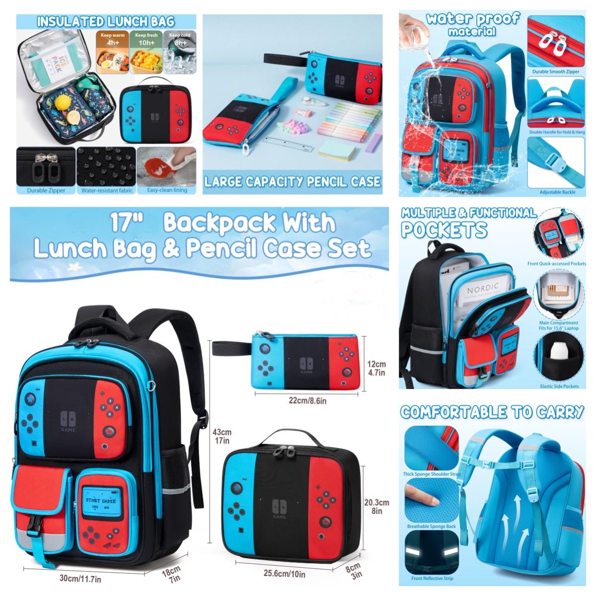 Fimibuke 3PCS Waterproof Backpack for School,Bookbag Set with Lunch Box & Pencil Case,colorful/Laptop/Luminous school bag for Elementary Middle High School,Backpag with Stationery,Back to School Gift,Birthday's Gift