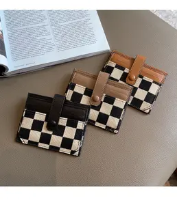 Women's Colorblock Plaid Pattern Short Wallet, Trifold Card Holder, Casual Pu Leather Zipper, Trendy All-match Wallet for Daily Use