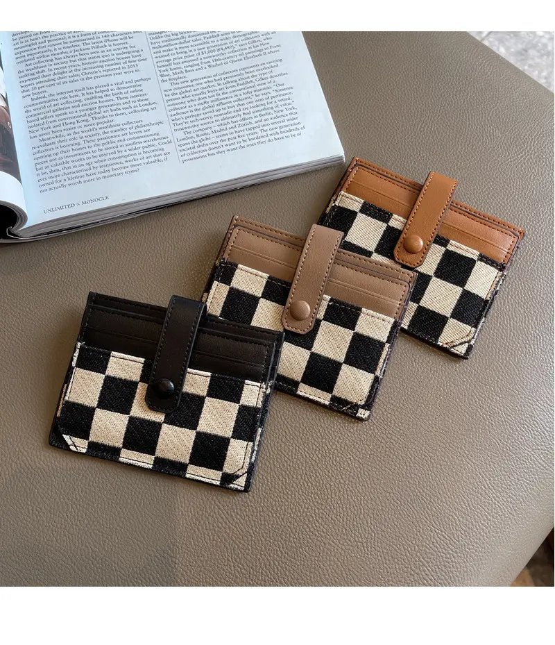 Women's Versatile Tri-Fold Credit Card Holder, Colorblock Plaid PU Leather Short Wallet with Zipper Pocket, Card Slots and ID Slots, Fashionable Card Holder