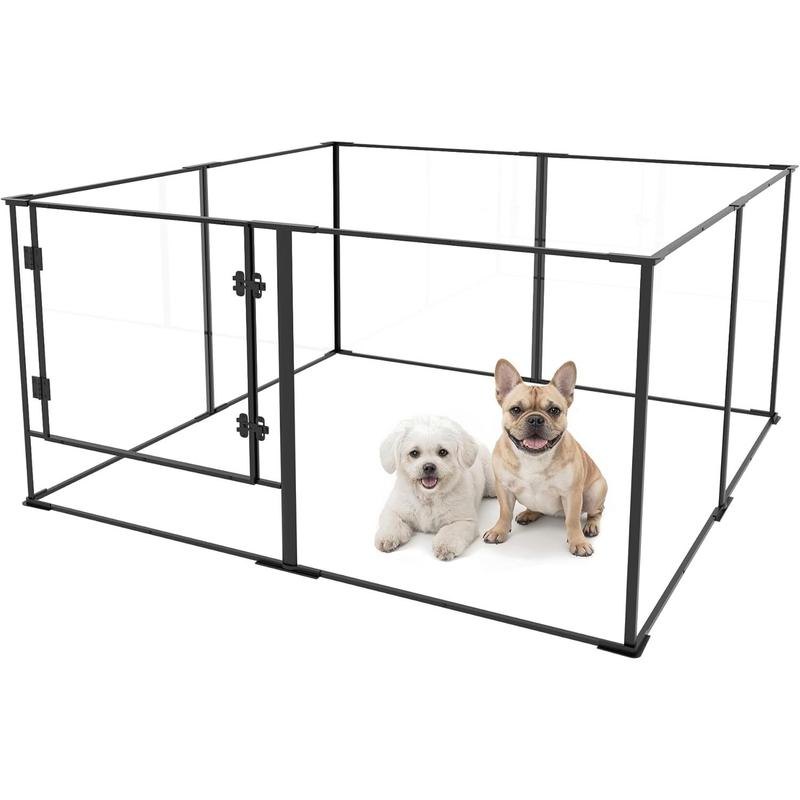 Bingopaw Acrylic Dog playpen Indoor: Clear Puppy Pen for Small Medium Dogs Cats with Metal Frame - 8panels 24inch Tall Transparent pet Fence with Door for Rabbits Guinea Pig