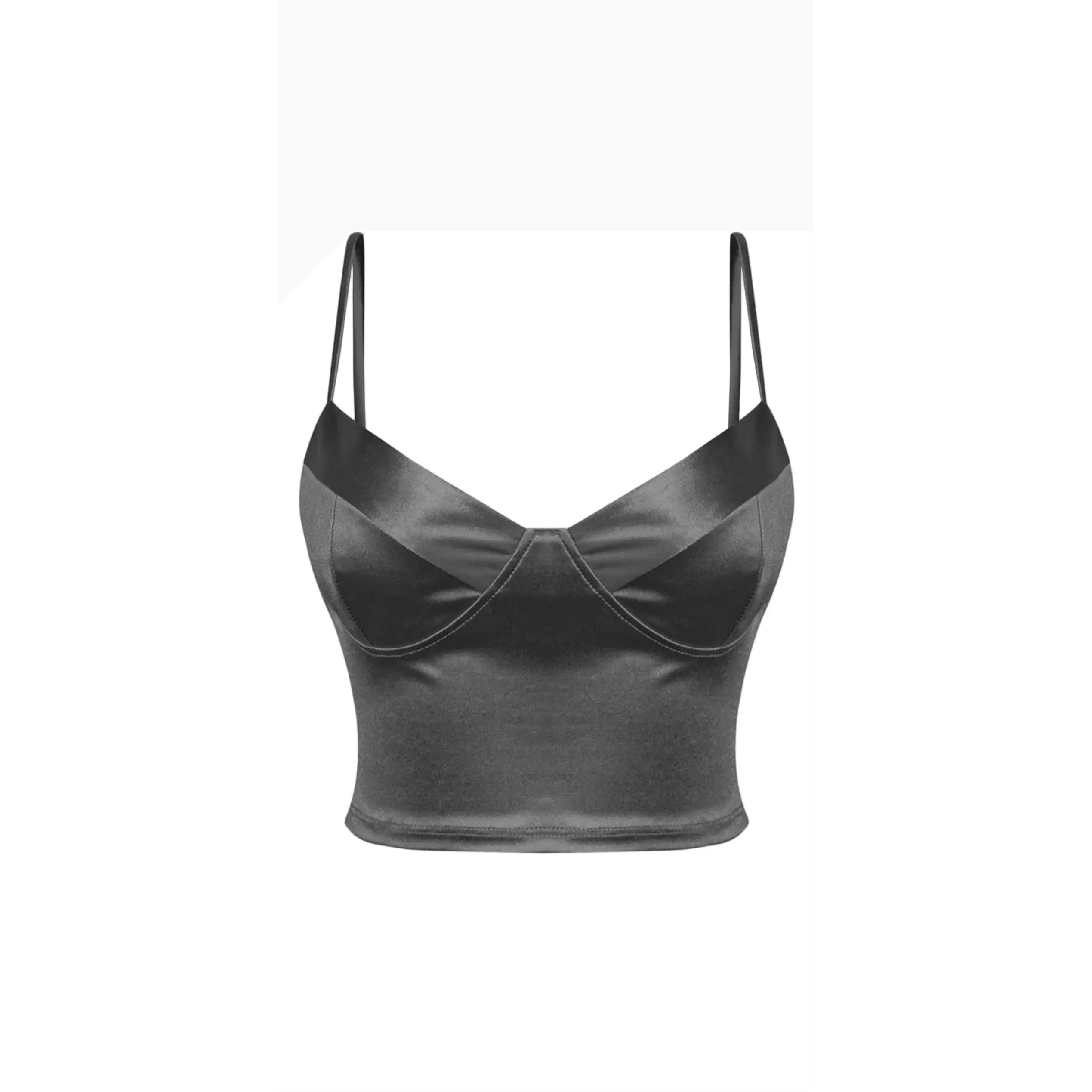 Lydia Top - -SLEEVELESS -BACK ZIPPER CLOSURE -SATIN -CROPPED 88% POLYESTER / 12% SPANDEX