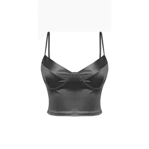 Lydia Top - -SLEEVELESS -BACK ZIPPER CLOSURE -SATIN -CROPPED 88% POLYESTER / 12% SPANDEX