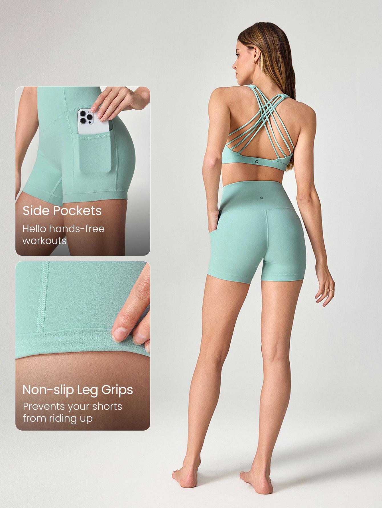 GLOWMODE 4.3" FeatherFit Anti-Slip Pocket Bike Shorts Non Front Seam Low Impact Cycling Running Gym Workout Summer TikTokShopBlackFriday