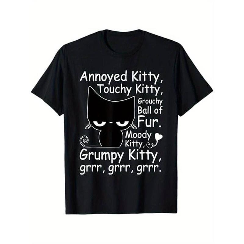 Summer T-Shirts Angry Cat Graphic Tee, Funny Attitude Kitten Lover Shirt for Pet Owners, Cute Grumpy Cat Cartoon Design, Unisex Casual Cotton T-Shirt for Men and Women, Trendy Humor Streetwear Top for Everyday Wear and Cat Lovers