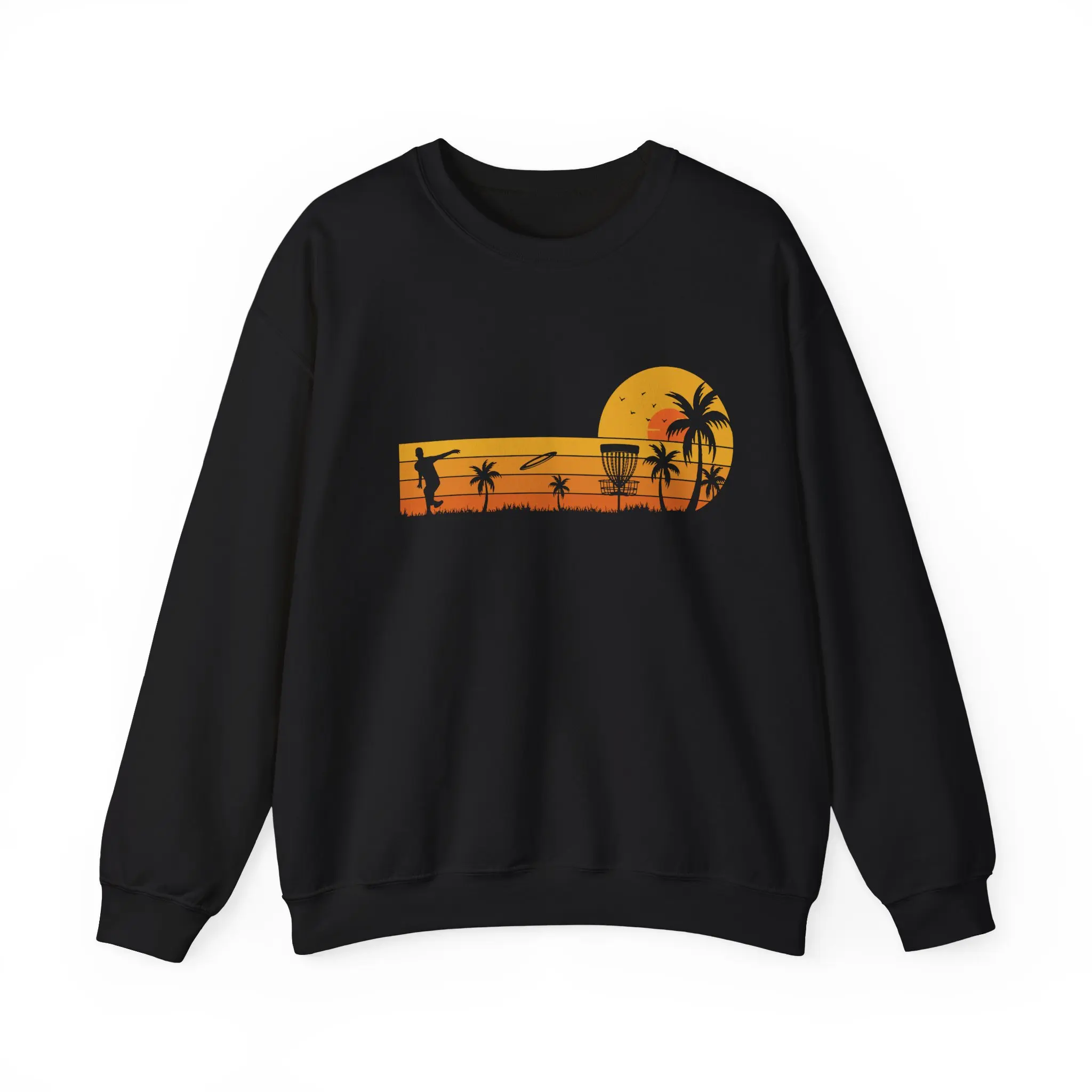 Disc Golf Sunset Fans Palm Trees Sweatshirt, Disc Golf Players Lovers Women Men Christmas Gifts Disc Golf Supporters Sweatshirt