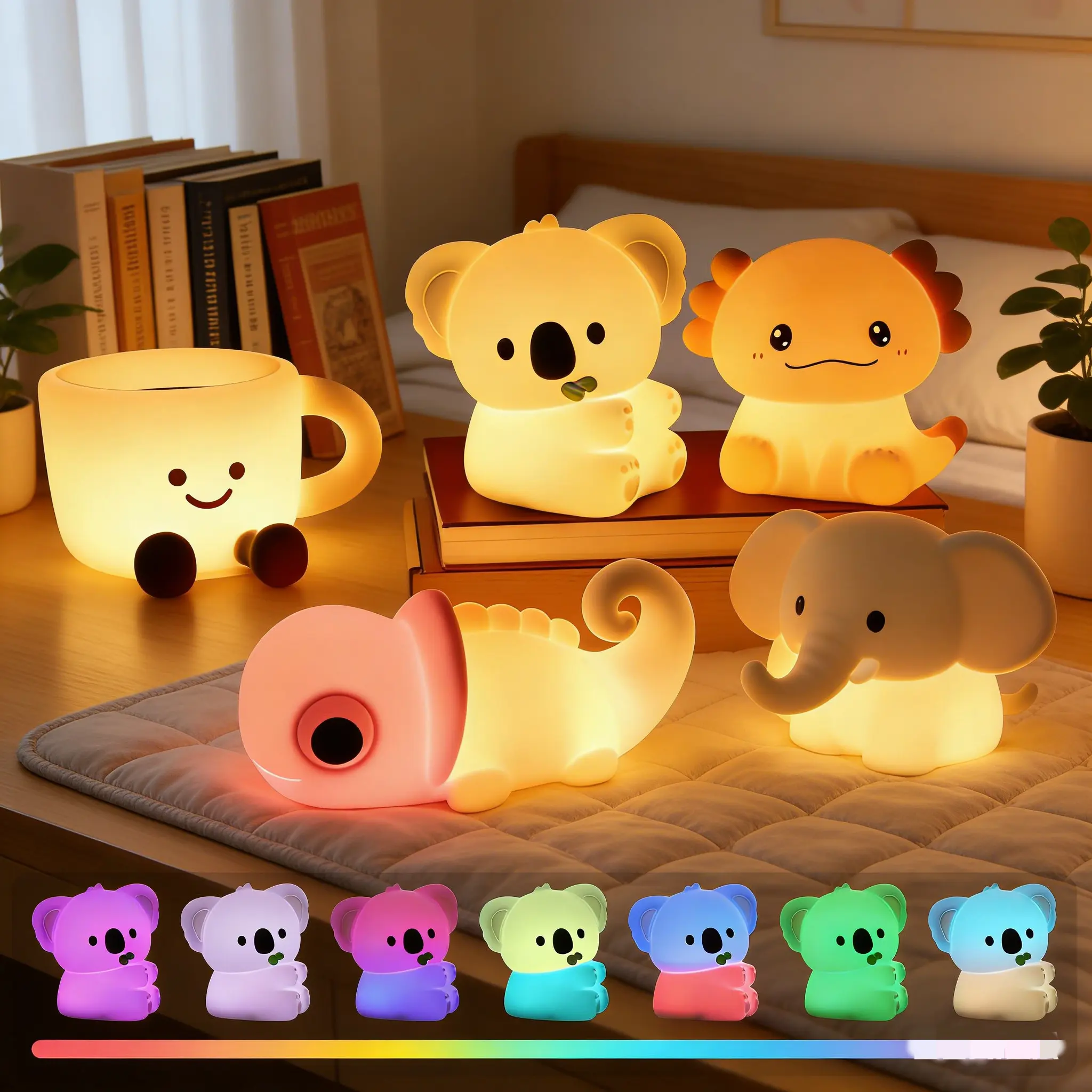 Cute Night Light for Kids, Rechargeable Silicone Nursery Lamp, 3 Level Dimmable RGB LED Touch Light with Timer, Battery Powered Bedside Lamp for Baby Girls Boys Bedroom Decor Birthday Christmas Gifts