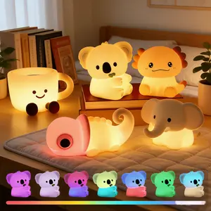 Cute Night Light for Kids, Rechargeable Silicone Nursery Lamp, 3 Level Dimmable RGB LED Touch Light with Timer, Battery Powered Bedside Lamp for Baby Girls Boys Bedroom Decor Birthday Christmas Gifts