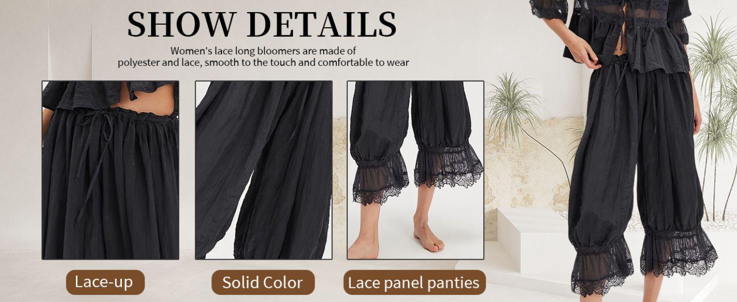 Lace Bloomer Pants for Women Capri Yoga Pants YeeZaa Y2k Elastic Waist Lace Patchwork Pettipants Ruffle Long Going Out Streetwear Lightweight Flared Slips Pants Pajama Bottoms 2026 Spring Summer Fashion Forever Young Bloomer Pants SpringStatements
