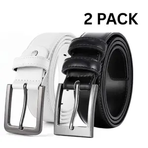 Men’s Leather Belt Set 2PCS – Black & White Premium Formal & Casual Belts