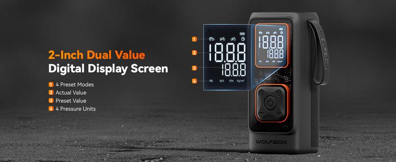 WOLFBOX MegaFlow 24 Tire Inflator 12000mAh Portable Air Compressor with 58LPM Air Flow & 150PSI Pressure Gauge for Car Tires  TikTokShopHolidayHaul