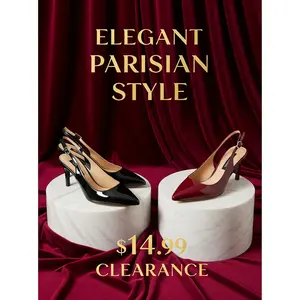 Women's Patent Leather Slingback Heels Pointed Toe Pumps with Gold Buckle - Elegant Stiletto High Heels for Office Work & Evening Events