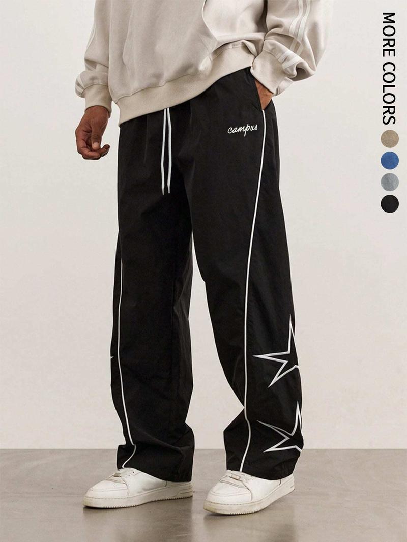 3-pack loose-fitting sweatpants for men. Star-patterned embroidered design for comfort. Sports casual bottoms. Workout pants. Streetwear. Autumn apparel. Men's fitness tracksuit.
