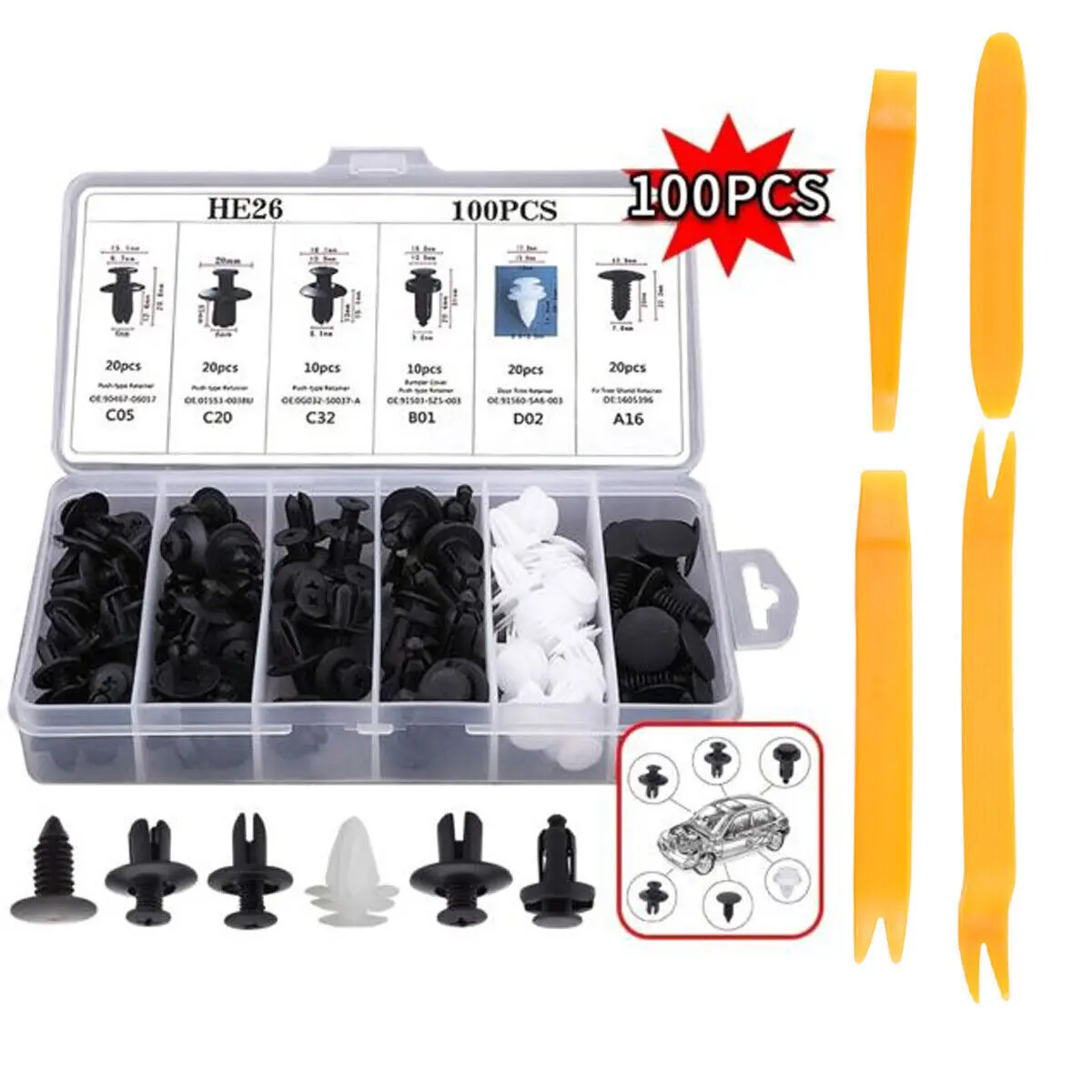 For Honda CAR 100x Box Set Bumper Fender Liner Push Type Retainer Clips Fastener Vehicle Interior Automotive Car Accesories
