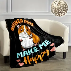 Cute little guinea pig flannel digital printed blanket, air conditioning blanket, nap blanket, car/camping blanket, multi-functional blanket