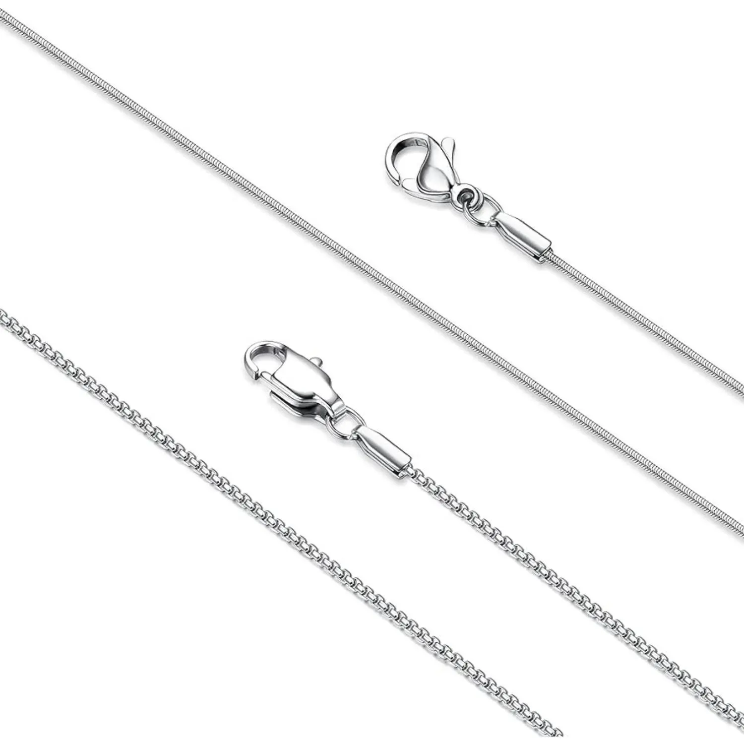CASSIECA 1mm Super Thin & Strong Stainless Steel 2-Strand Round Snake Box Chain Necklace, 16-30 Inch, Necklaces for Women for Daily Wear